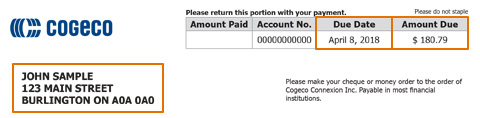Billing Address, Due Date and Amount Due