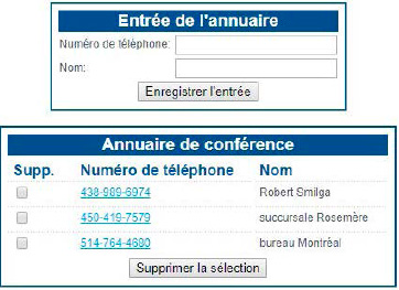 Fenêtre du Répertoire de la conférence