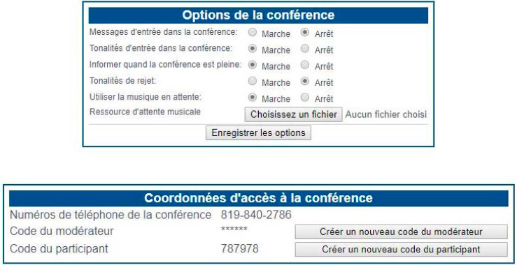 Fenêtre Options des conférences