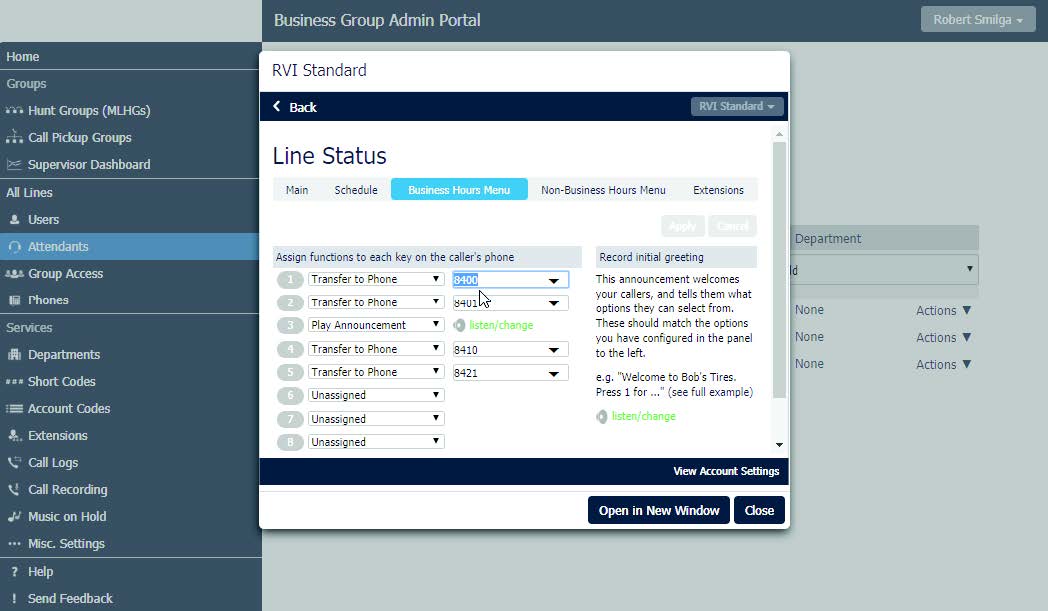 Example of Attendants Line Status screen