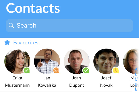 Contact tab with Favorites listed at the top