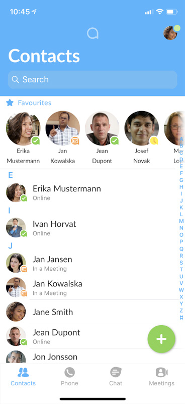 Contacts List display in the Unified Mobile app
